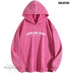 Holafish Women'S "Love like Jesus" Print Acid Wash Hoodie Vintage Sweatshirt Oversized Loose Fit Winter Warm Streetwear Casual Tunic