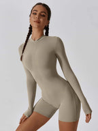 Sculpting Long-Sleeve Biker Romper - High-Performance Active One-Piece