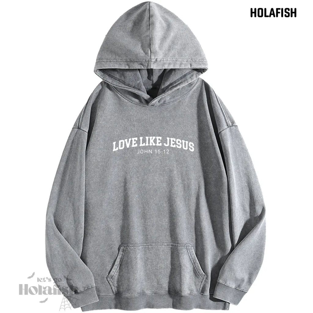 Holafish Women'S "Love like Jesus" Print Acid Wash Hoodie Vintage Sweatshirt Oversized Loose Fit Winter Warm Streetwear Casual Tunic
