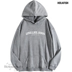 Holafish Women'S "Love like Jesus" Print Acid Wash Hoodie Vintage Sweatshirt Oversized Loose Fit Winter Warm Streetwear Casual Tunic