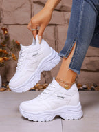 White Platform Casual Shoes Designed for Women, Featuring a Non-Slip Thick Sole, Breathable and Comfortable, Suitable for Daily Wear, Dates, and Street Style Outfits, Versatile and Durable for All Seasons.