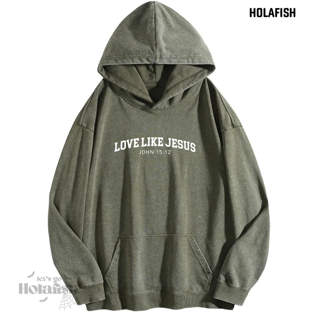 Holafish Women'S "Love like Jesus" Print Acid Wash Hoodie Vintage Sweatshirt Oversized Loose Fit Winter Warm Streetwear Casual Tunic