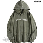 Holafish Women'S "Love like Jesus" Print Acid Wash Hoodie Vintage Sweatshirt Oversized Loose Fit Winter Warm Streetwear Casual Tunic
