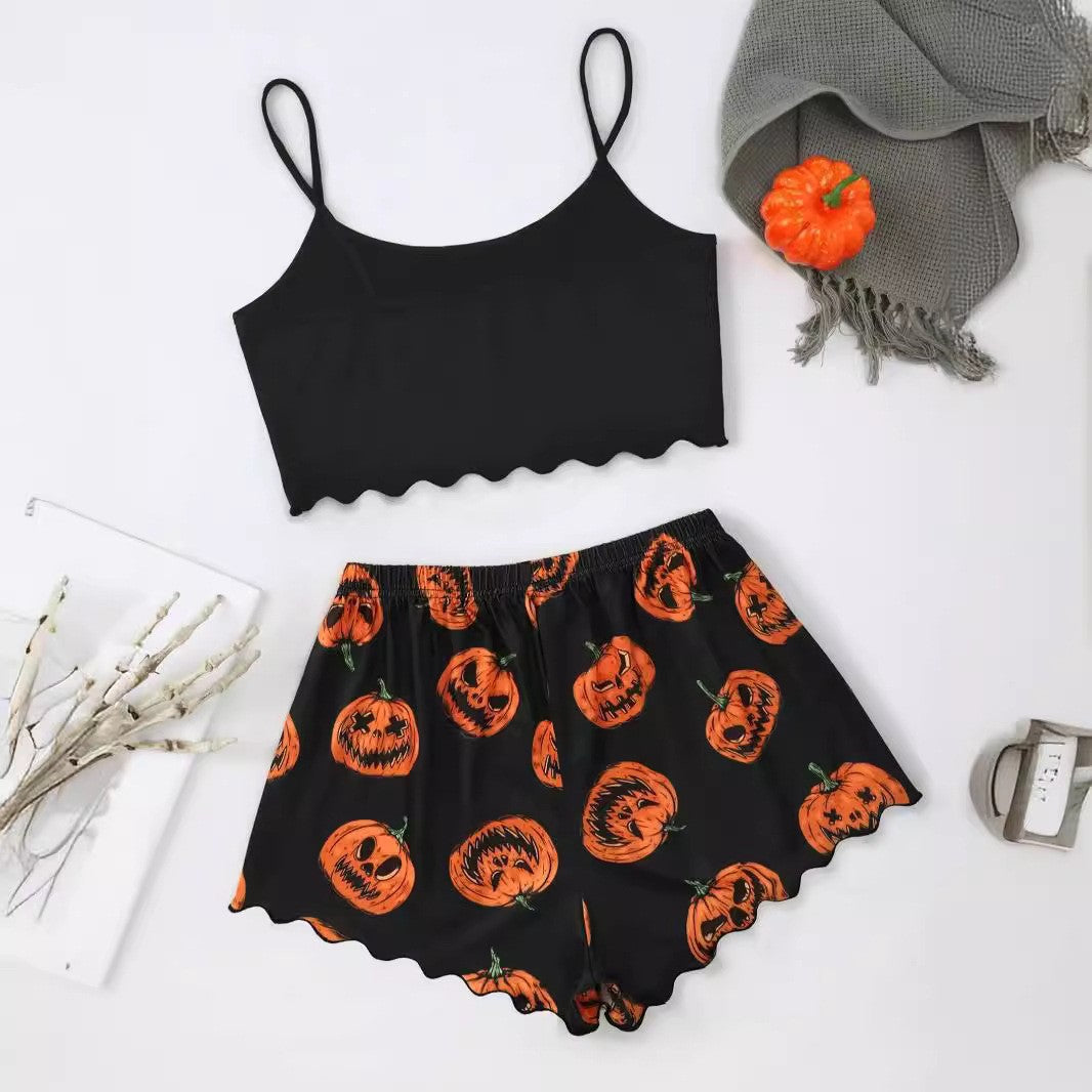 Jack-O'-Lantern Cami & Short Set - Festive Halloween Loungewear