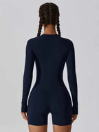 Sculpting Long-Sleeve Biker Romper - High-Performance Active One-Piece