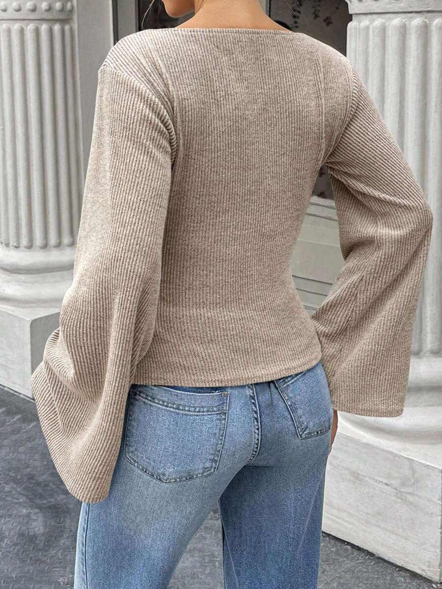 : The Studio Ribbed Boatneck Top with Statement Bell Sleeves