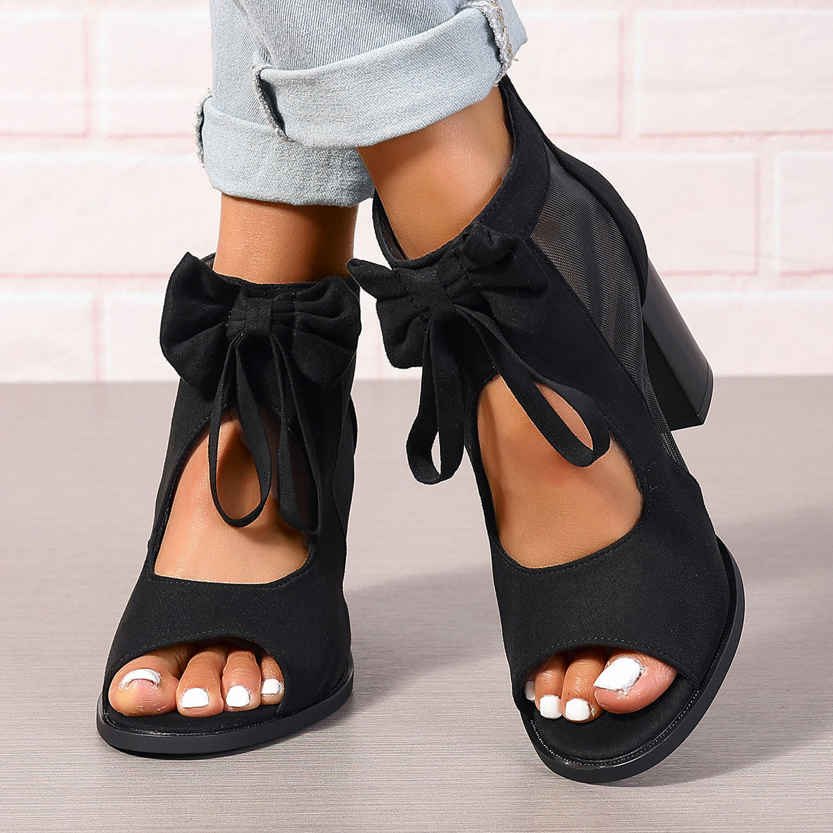 Enchanted Bow Peep-Toe Sandals - Whimsical Block Heel Glamour