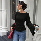 : The Studio Ribbed Boatneck Top with Statement Bell Sleeves
