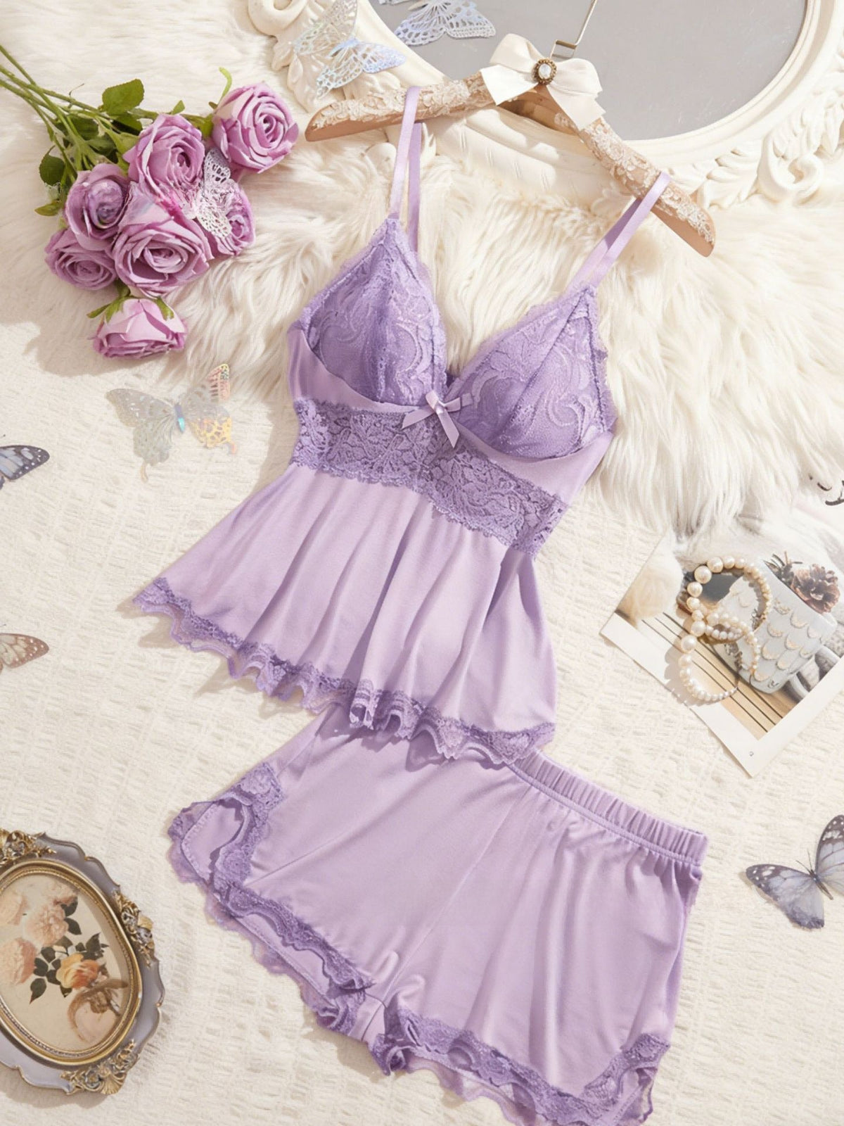 Midnight Lace Baby doll & Short Set - Elegant Evening Loungewear