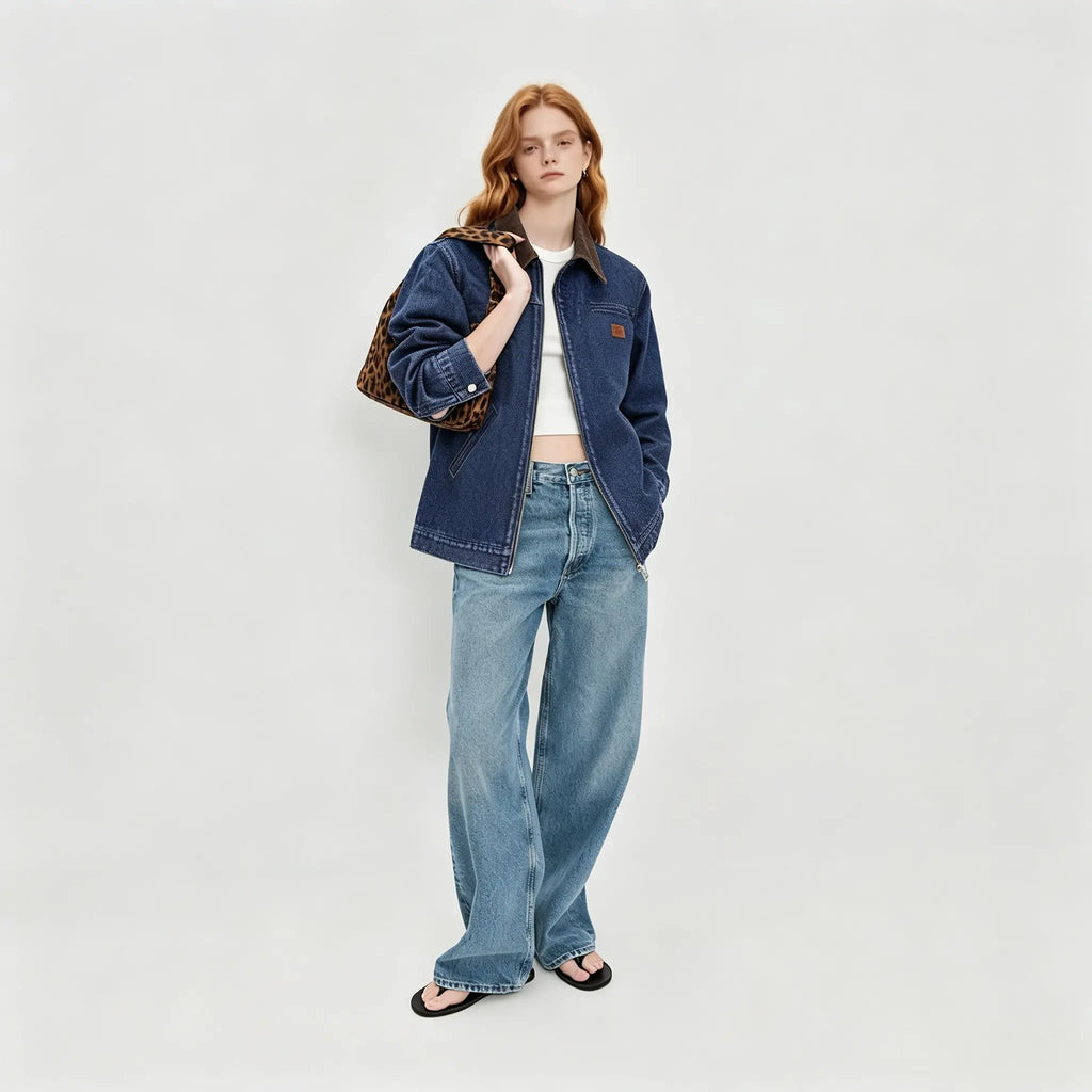 Emmiol【Back to School】Barn Jean Jacket for Women Zipper 2026 Clean Fit Long Sleeve Denim Jackets