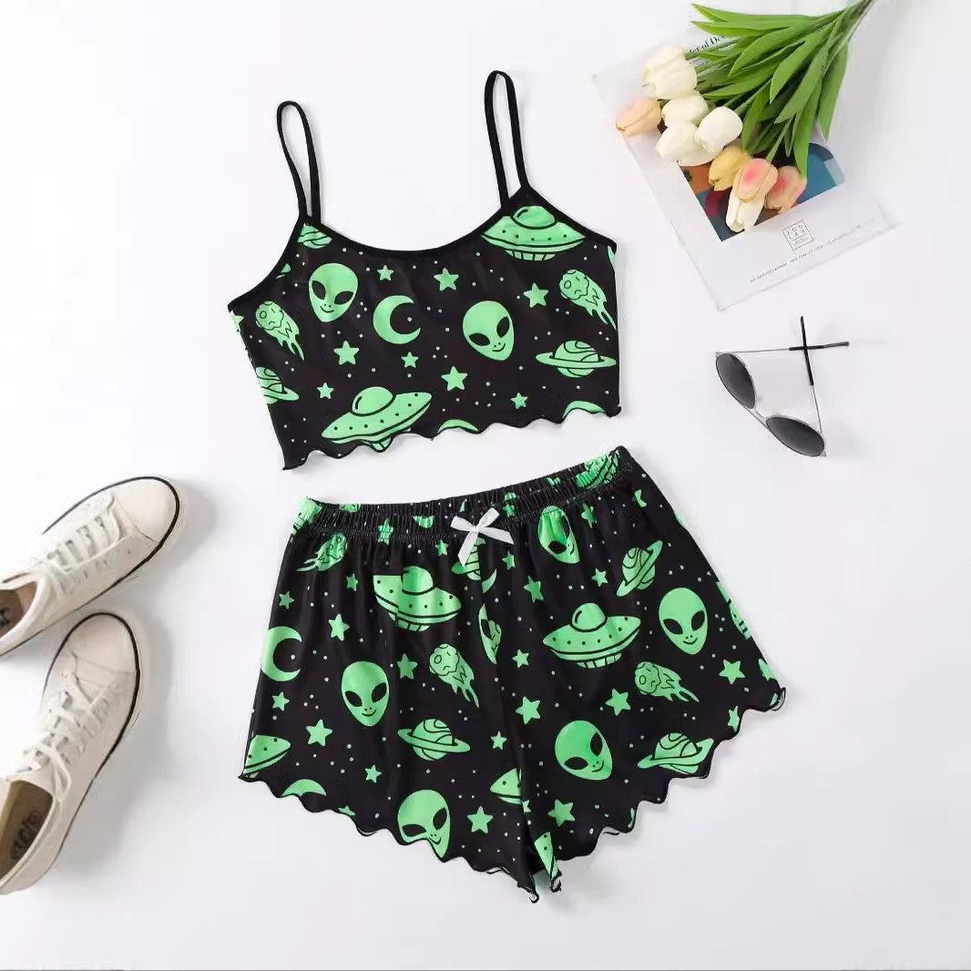 Jack-O'-Lantern Cami & Short Set - Festive Halloween Loungewear