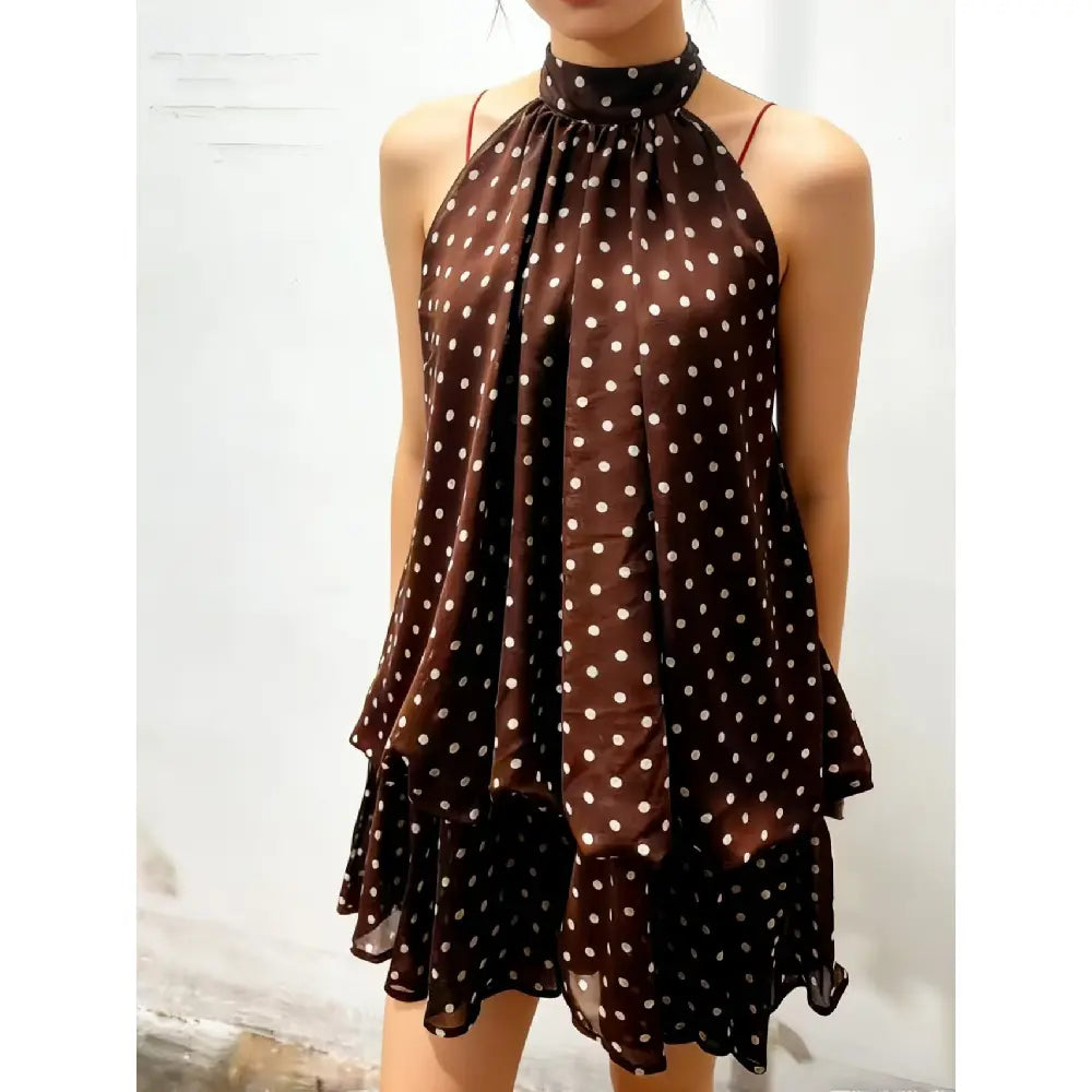 Chic Halter Neck Mini Dress for Women, Solid Yellow Chiffon Sleeveless Summer Going Out Outfit for Wedding Guest, Wedding Guest Dress, Ocean, Wedding Dresses Guest