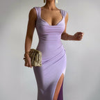 Ruched Side-Slit Maxi Dress - Elegant Evening Glamour