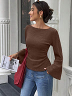 : The Studio Ribbed Boatneck Top with Statement Bell Sleeves