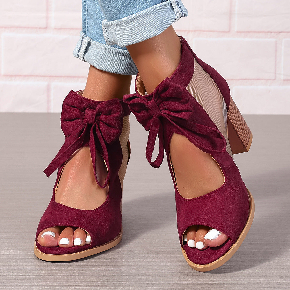 Enchanted Bow Peep-Toe Sandals - Whimsical Block Heel Glamour
