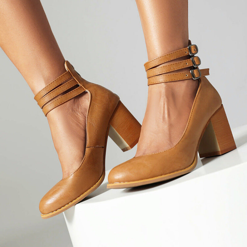 Urban Edge Triple-Strap Pumps - Edgy Block Heel Style