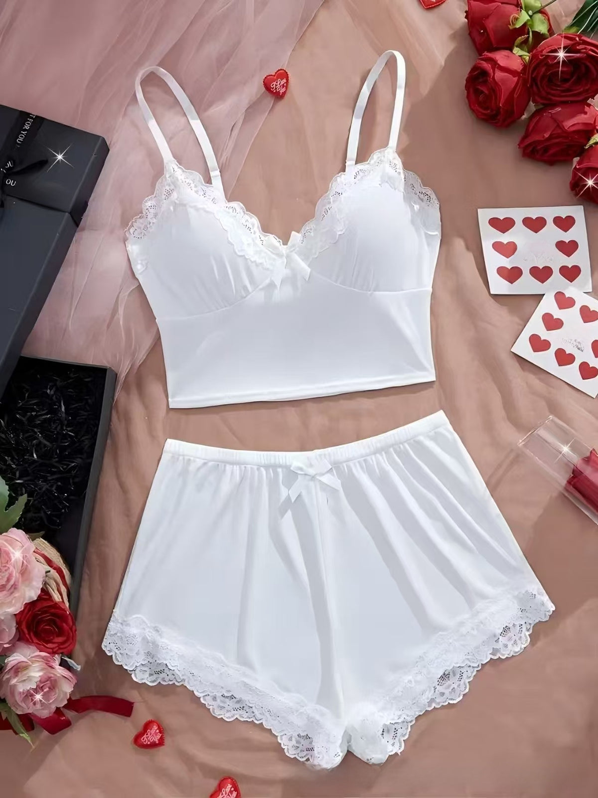 Lace Trim Cami & Short Set - Sweet Romantic Loungewear