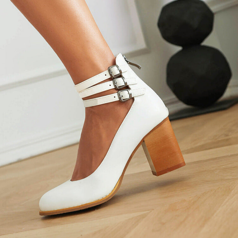Urban Edge Triple-Strap Pumps - Edgy Block Heel Style