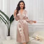 Ethereal Lace Satin Robe Set - Luxurious Evening Loungewear