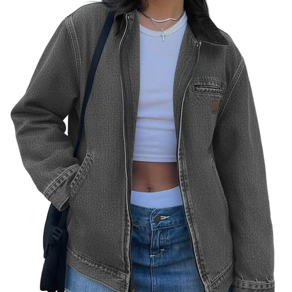 Emmiol【Back to School】Barn Jean Jacket for Women Zipper 2026 Clean Fit Long Sleeve Denim Jackets