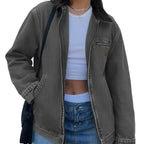 Emmiol【Back to School】Barn Jean Jacket for Women Zipper 2026 Clean Fit Long Sleeve Denim Jackets