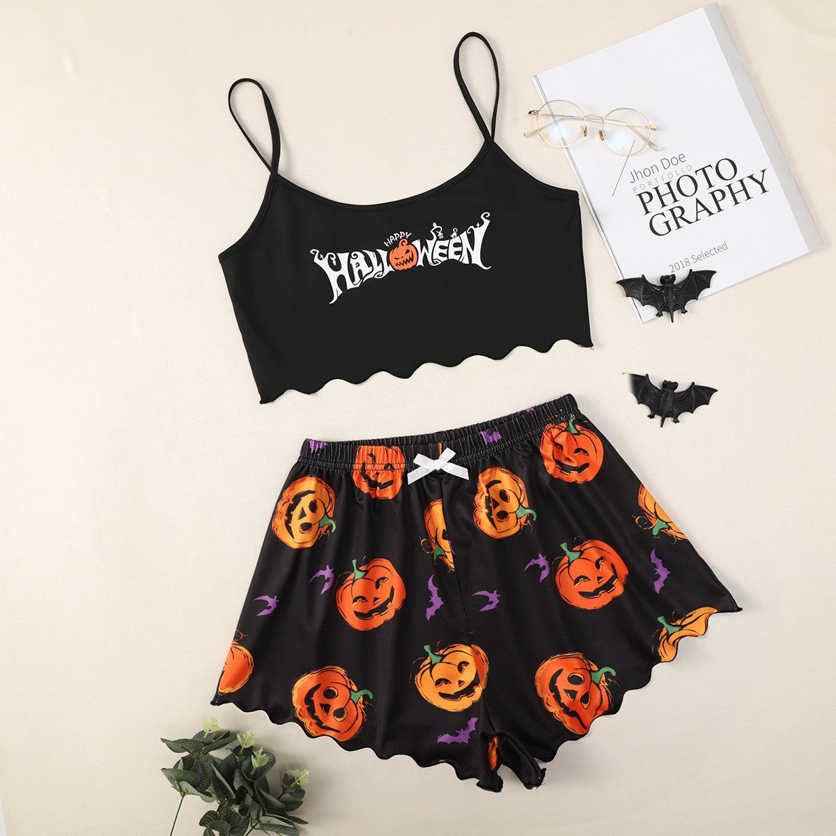 Jack-O'-Lantern Cami & Short Set - Festive Halloween Loungewear