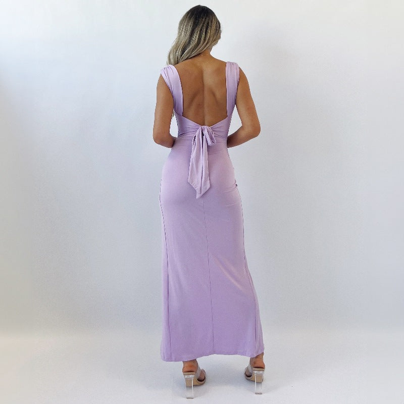 Ruched Side-Slit Maxi Dress - Elegant Evening Glamour